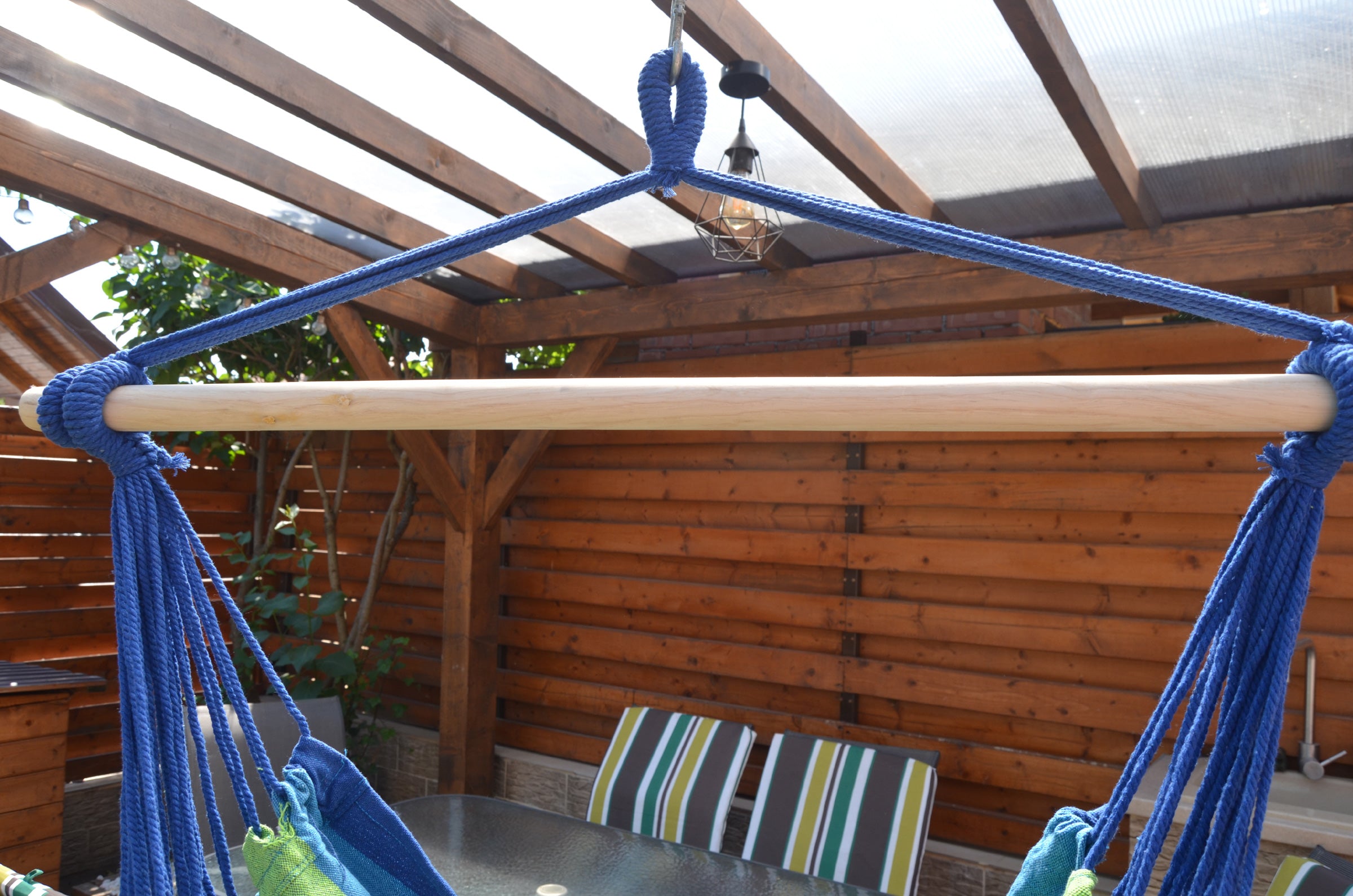 Hamac tip leagan suspendat pentru casa sau gradina, albastru-verde, 130x100cm, 150kg