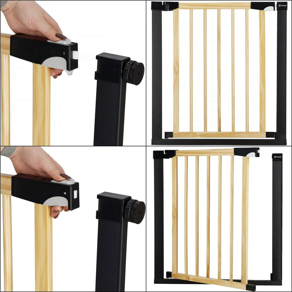 Poarta de siguranta Safety Gate pentru scari, ajustabila, din lemn cu structura otel, 82-89cm, negru maro