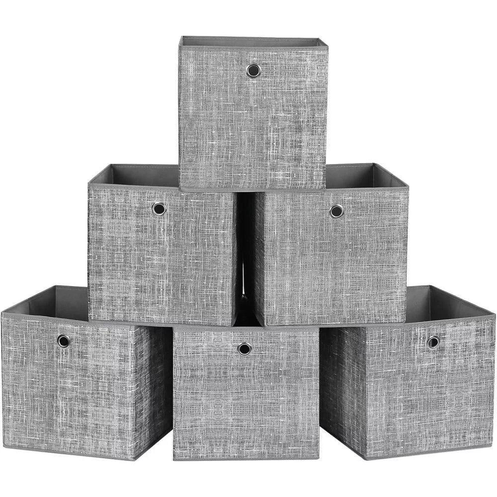 SONGMICS Set 6 cutii de depozitare, pliabile cu maner, material textil si oxford, 30x30x30 cm, gri