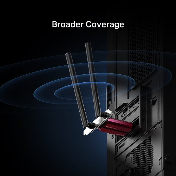 ADAPTOR RETEA MERCUSYS, BE6500 intern PCIe wireless 2.4 GHz | 5 GHz | 6Ghz, Bluetooth 5.4 , 6500 Mbps, antena externa x 2, "MA37BE"