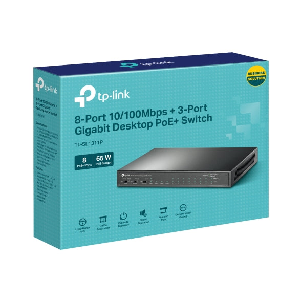 Switch POE+ TP-Link 8-Port 10/100Mbps + 3-Port Gigabit Desktop Switch with 8-Port PoE+, carcasa metalica "TL-SL1311P"