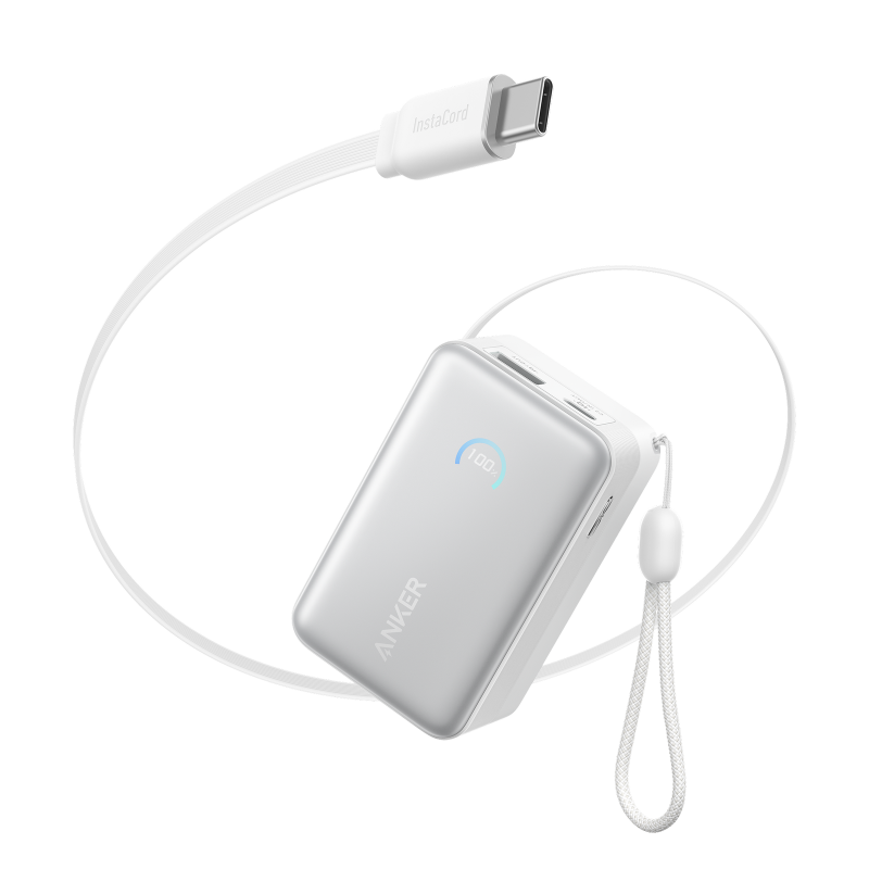 Anker Baterie ext. Nano 10000mAh Alb (Acumulator extern Anker Nano 10K 45W cablu USB-C retractabil Alb)