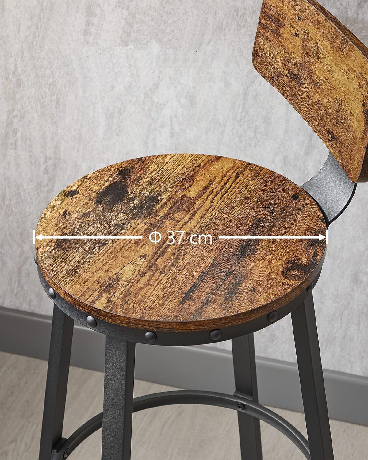 VASAGLE Set de 2 scaune de bar inalte cu spatar, cadru din otel, industrial, 54x99cm, maro rustic - 7