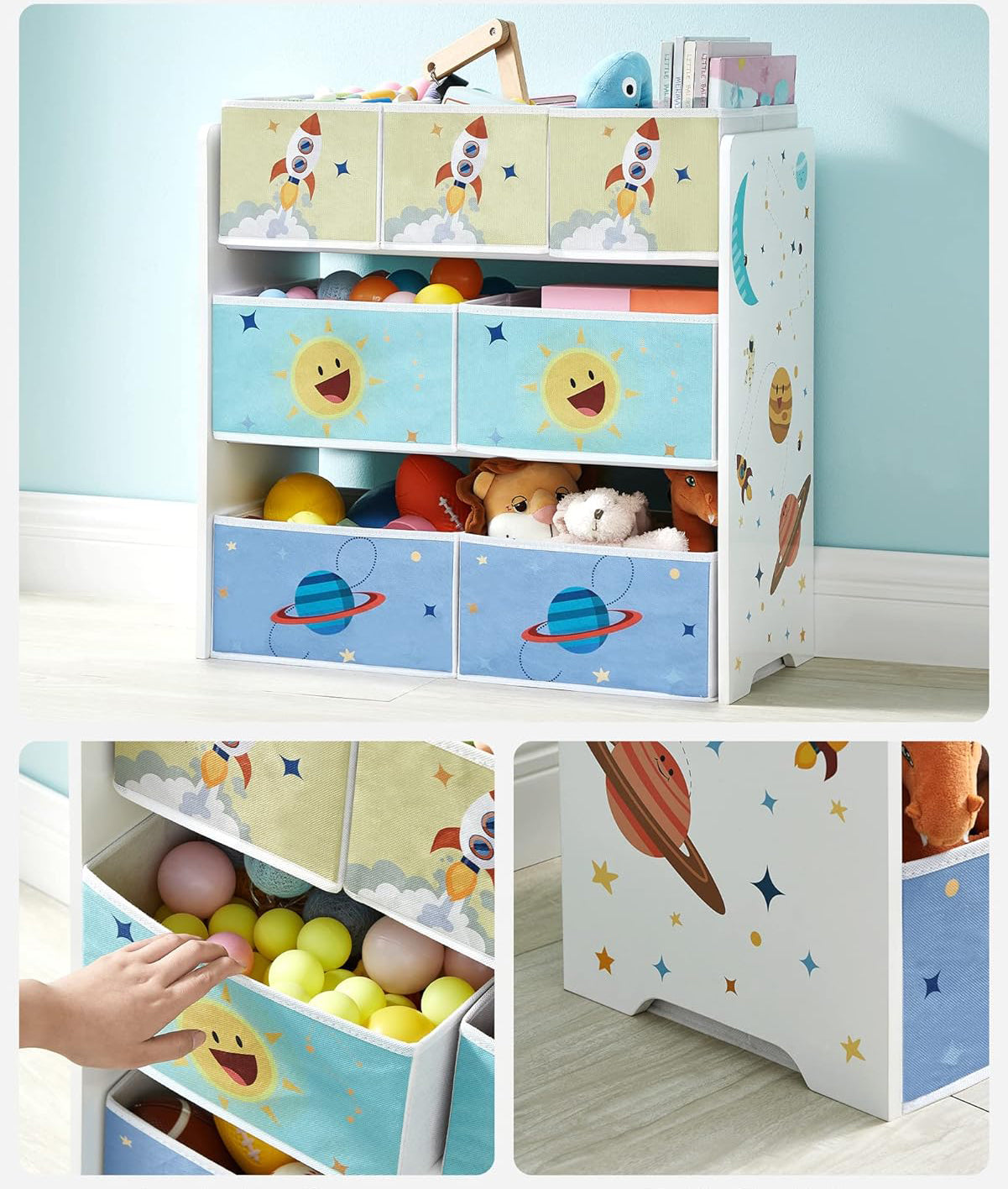 SONGMICS Raft de depozitare jucarii, 7 cutii detasabile din tesatura, 63x30x60cm, alb