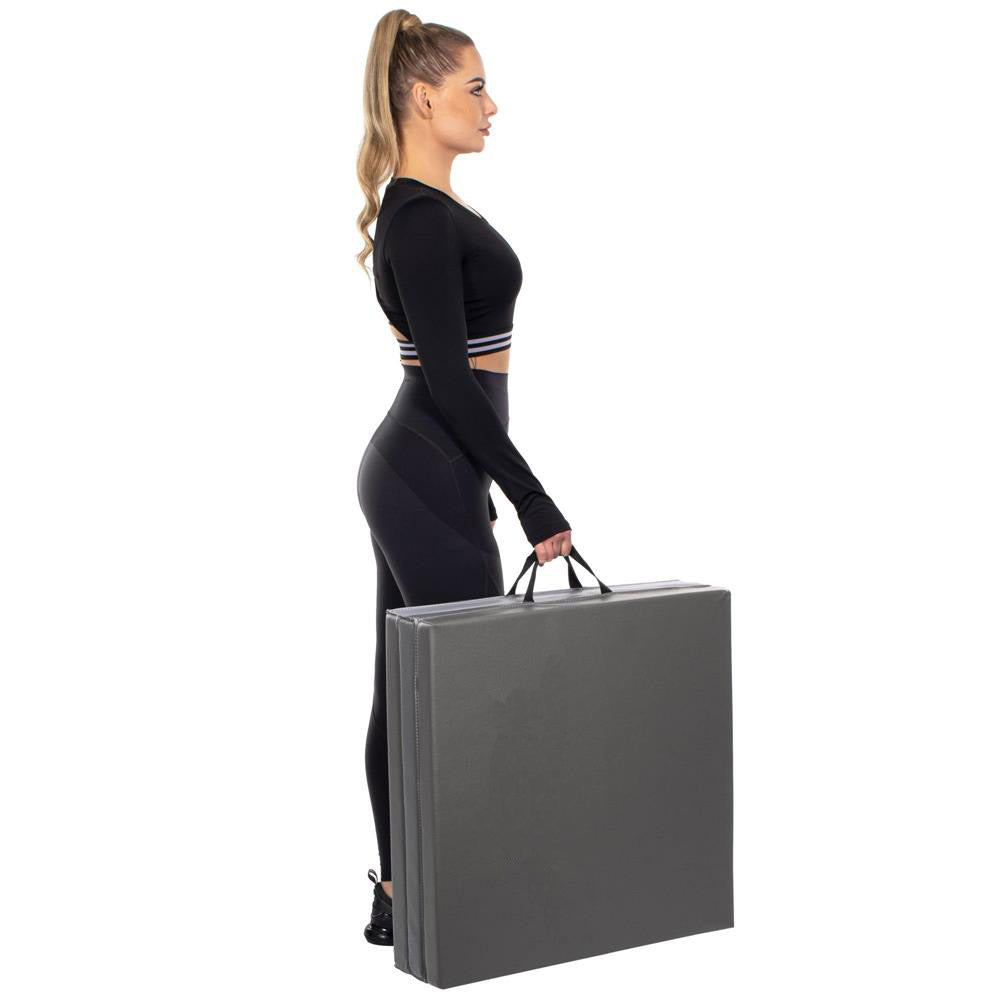 Saltea fitness groasa pentru antrenamente gimnastica, pliabila, 180x60x5,5cm, gri