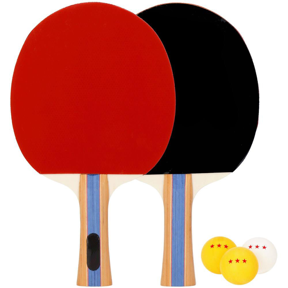 Set 2 palete de ping pong, cu 3 mingi, 25x15cm, negru cu rosu