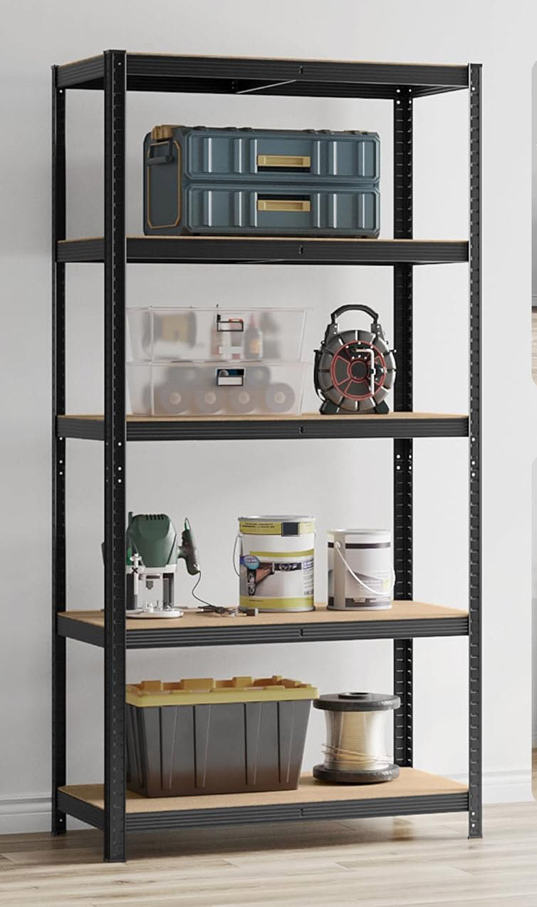 SONGMICS Raft de depozitare metalic, cu rafturi din PAL, 5 polite, max. 600 kg, 200x100x50cm, negru