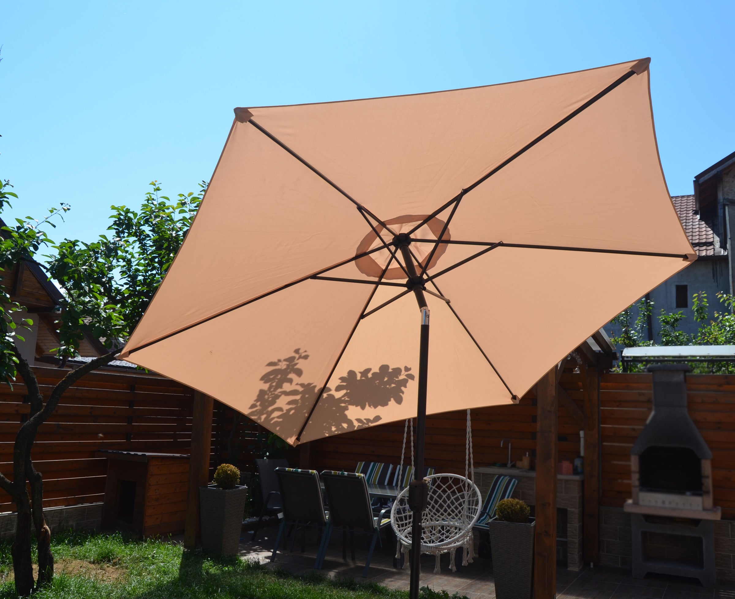 Umbrela terasa gradina, Sersimo Santorini, cu manivela si inclinare, rotunda 270cm, crem