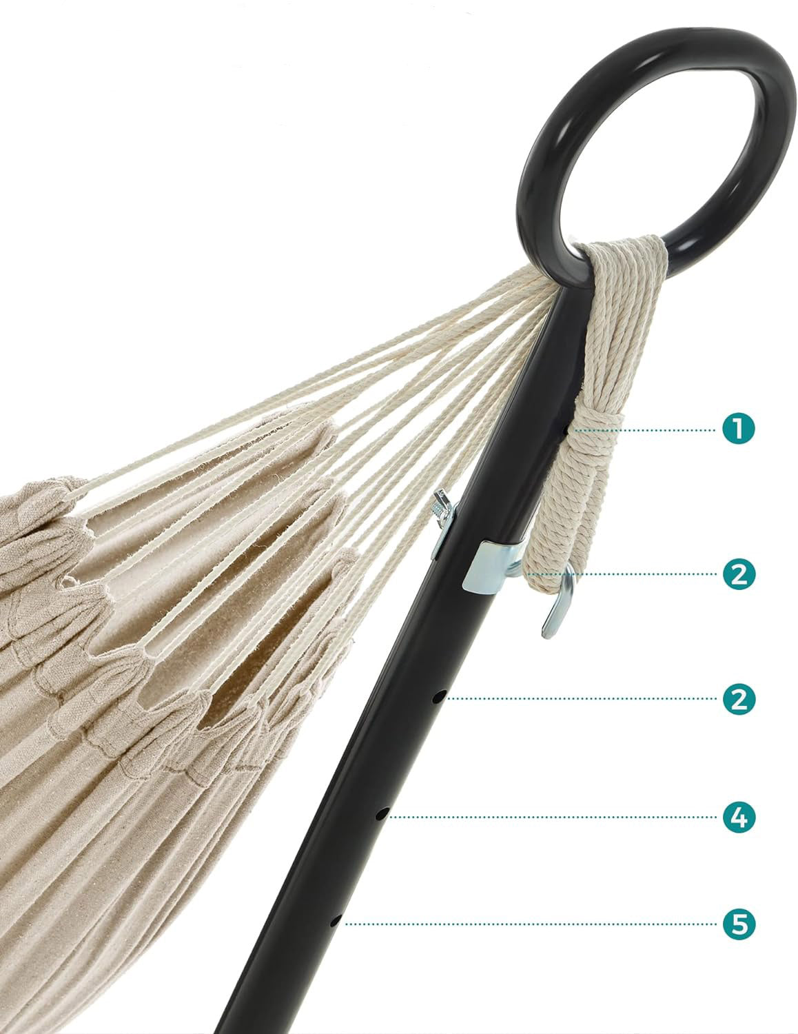 SONGMICS Hamac cu cadru metalic, reglabil la 5 inaltimi, maxim 240 kg, 300x90x95cm, bej