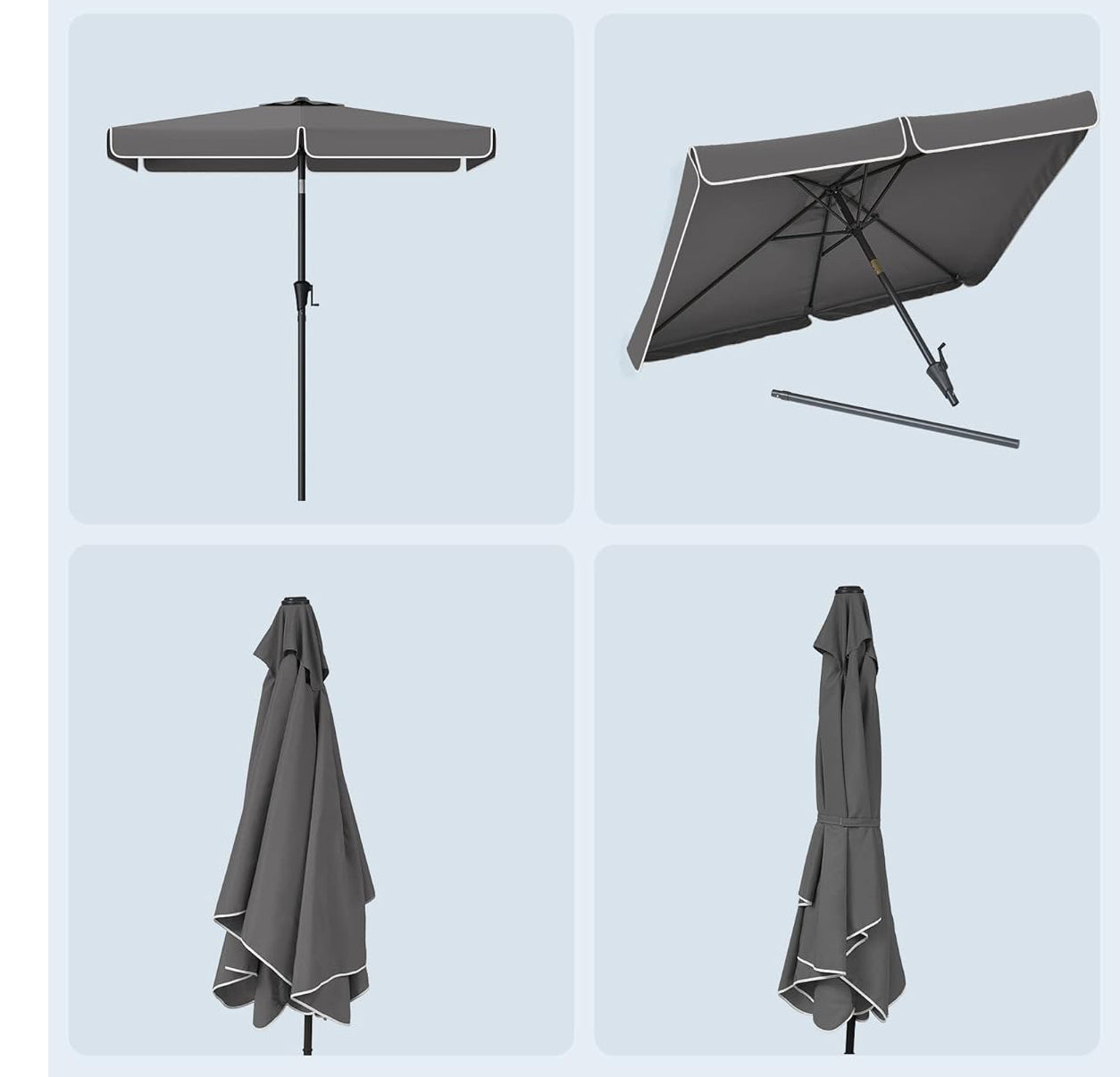 SONGMICS Umbrela de gradina cu manivela, 200x150 cm, UPF 50+, inclinare 30°, structura metalica, gri