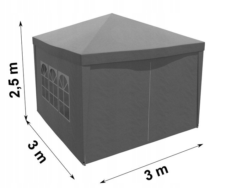 Cort pavilion de gradina pliabil, instalare automata pop-up, material textil oxford impermeabil, cu 4 pereti laterali, 300x300cm, gri