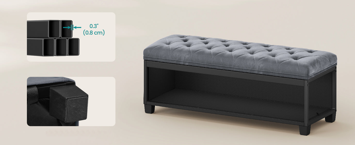 SONGMICS Banca cu spatiu de depozitare 110x40x40 cm, 103 litri, tapitata cu catifea, MDF si spuma, gri