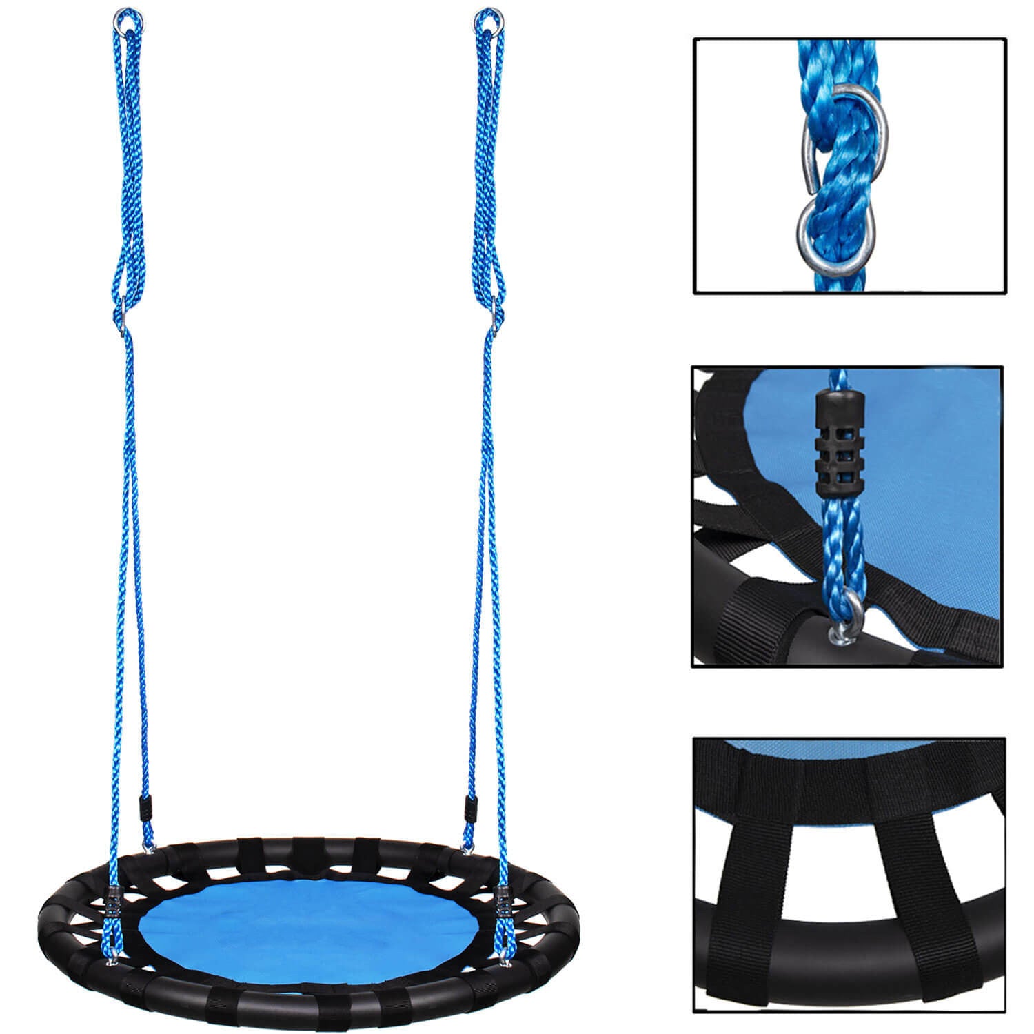 Leagan tip cuib Sersimo NS21, diametru 80cm, inaltime reglabila, pentru exterior, sarcina 100 kg, negru albastru
