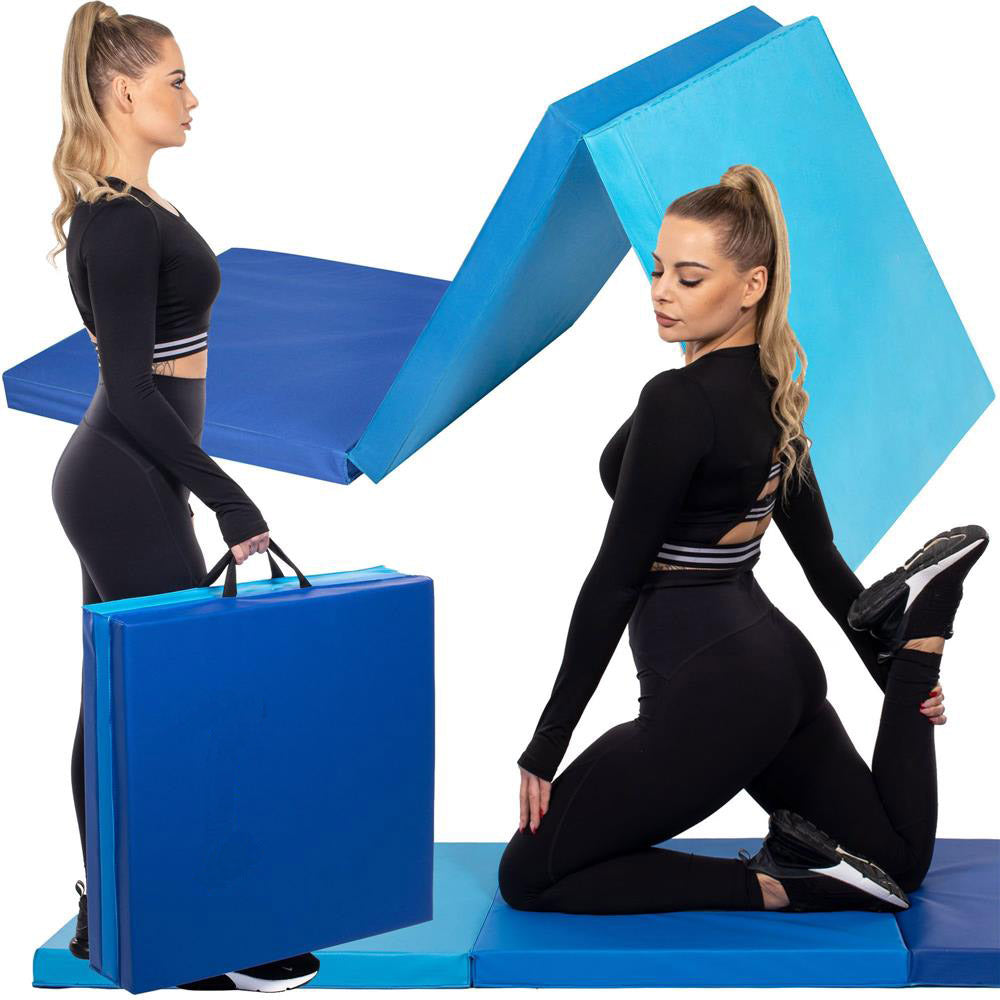 Saltea fitness groasa pentru antrenamente gimnastica, pliabila, 180x60x5,5cm, albastru