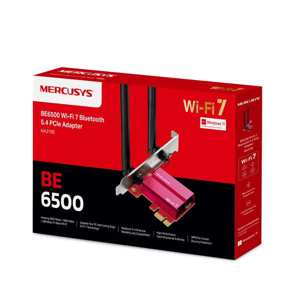 ADAPTOR RETEA MERCUSYS, BE6500 intern PCIe wireless 2.4 GHz | 5 GHz | 6Ghz, Bluetooth 5.4 , 6500 Mbps, antena externa x 2, "MA37BE"