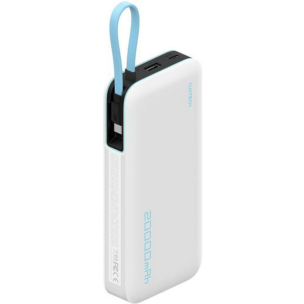 POWER BANK Cuktech CP25, 20000mAh, 55W, 1 x USB; 1 x USB Type-C, 1 x cablu USB Tpe-C integrat, digital display pt. status baterie, alb 