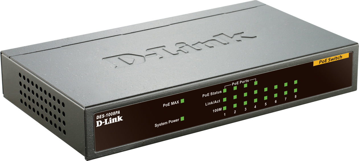 SWITCH PoE D-LINK 8 porturi 10/100Mbps (4 PoE), IEEE 802.3af, carcasa metalica, "DES-1008PA"
