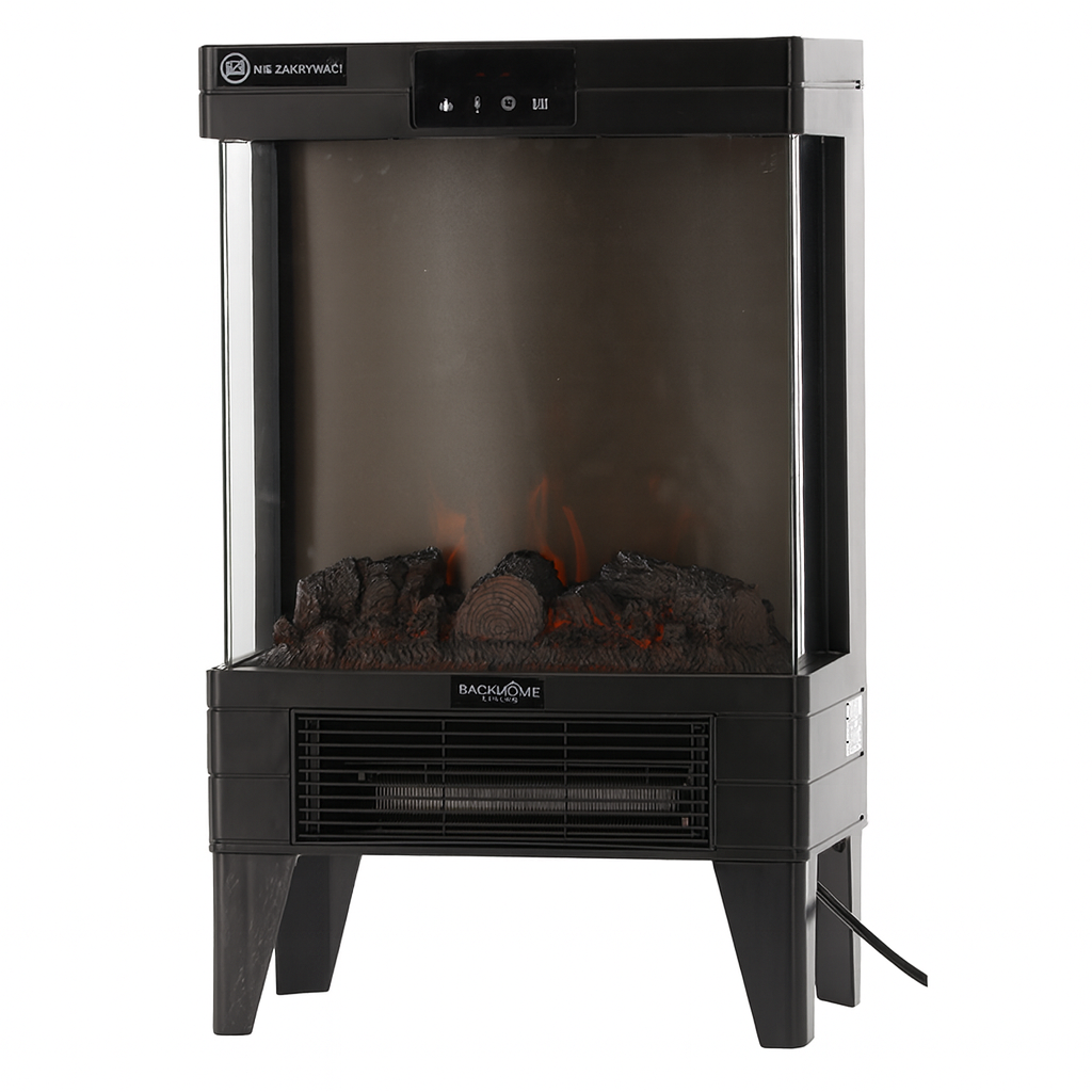 Semineu electric 2000W cu efect de flacara, termostat digital si timer, telecomanda, 52x32x18 cm, negru
