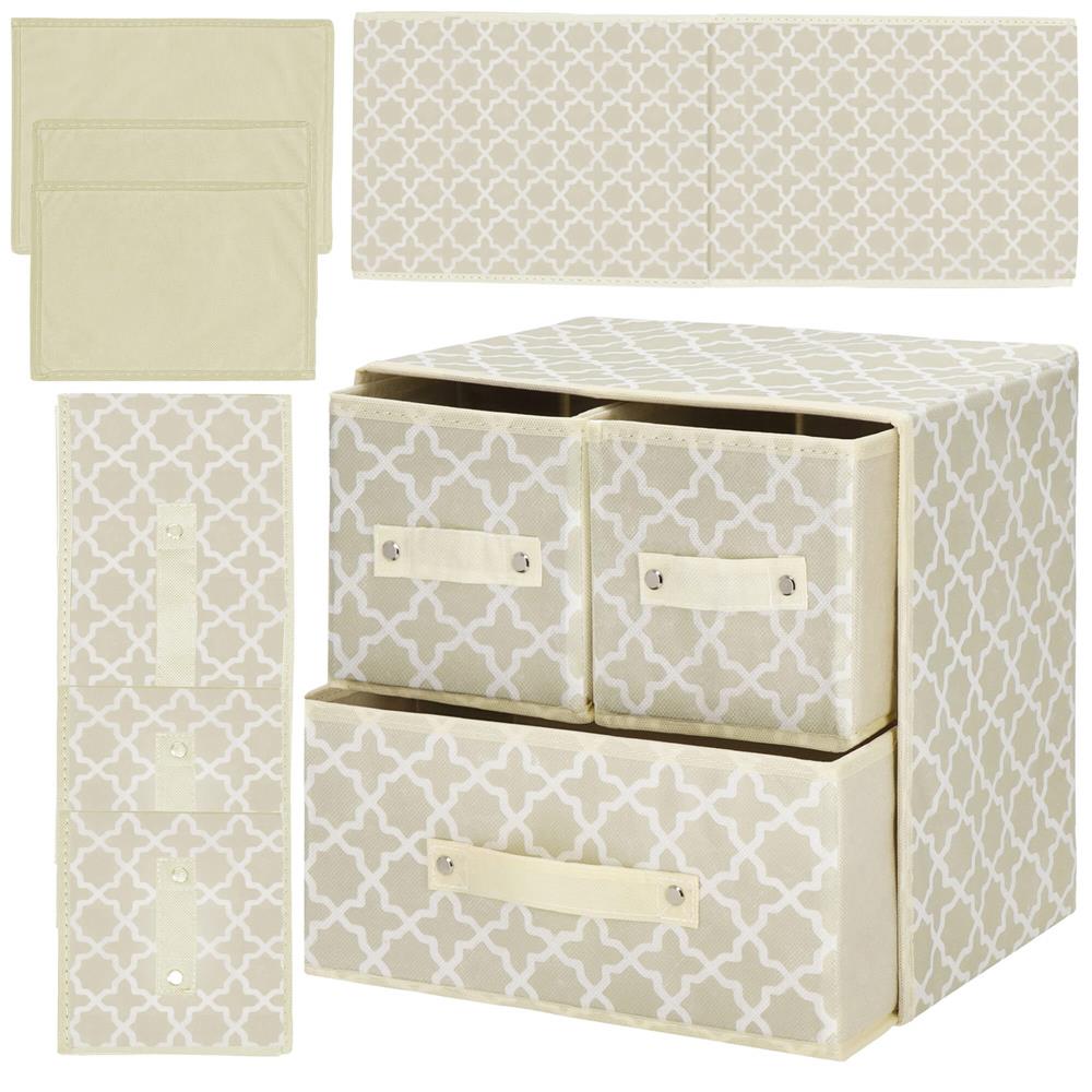 Organizator dulap tip lada cu 3 sertare, 31x31x22cm, cu model, bej