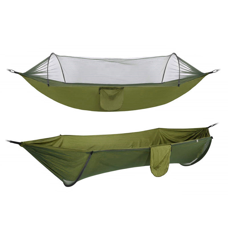 Hamac Sersimo dublu din material parasuta 140x260cm, cu plasa de tantari, verde