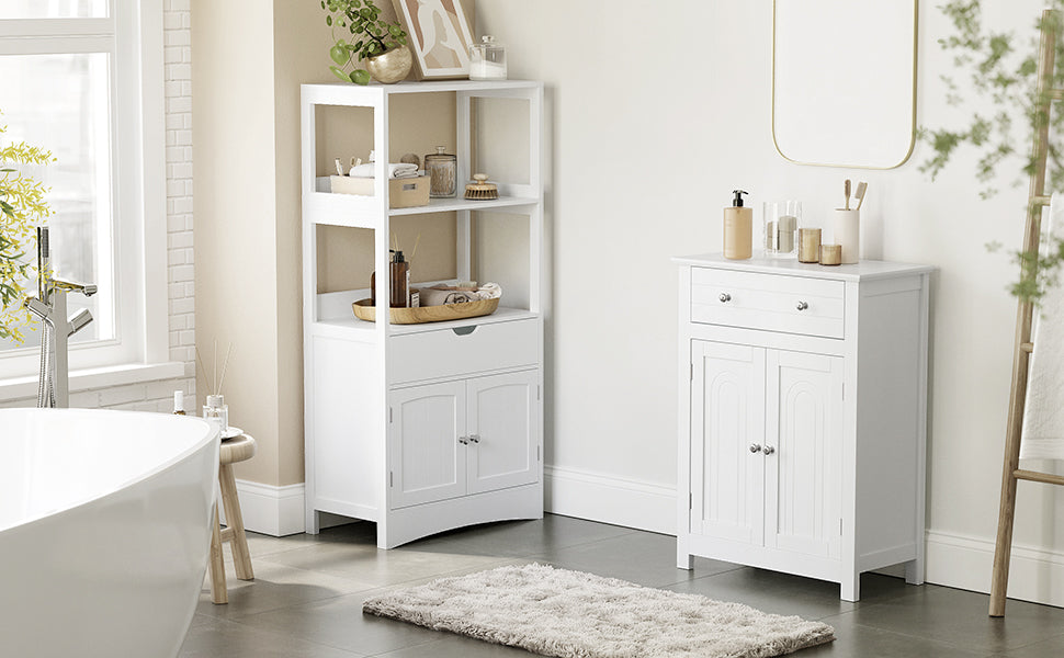 VASAGLE Dulap de depozitare pentru baie, cu sertar si spatiu de depozitare cu 2 usi, 60x30x80cm, alb