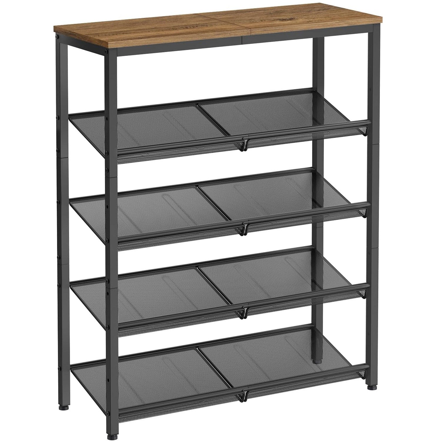 VASAGLE Raft de pantofi, 5 nivele reglabile din plasa, pentru 12-16 perechi, 75x28x93 cm, maro rustic