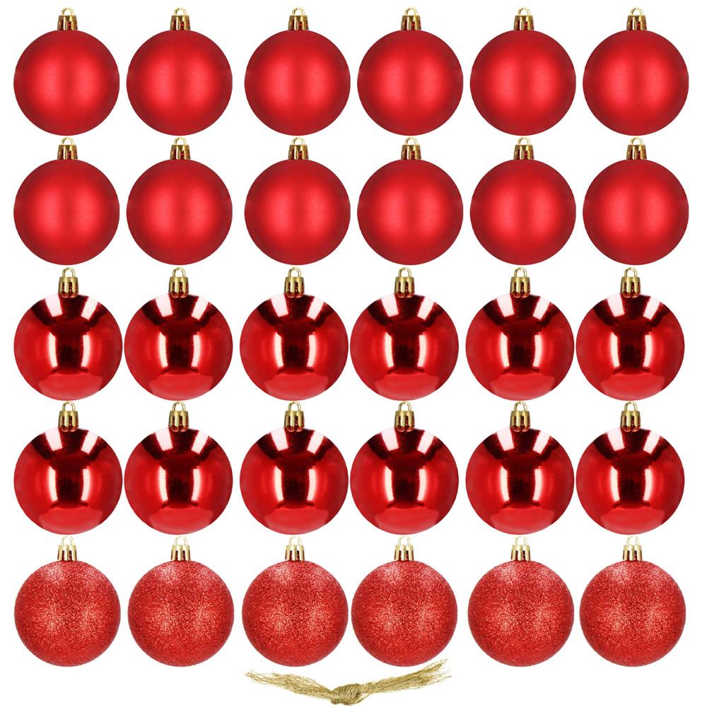 Set globuri de Craciun, 30 bucati, 3 modele, 3cm, rosu
