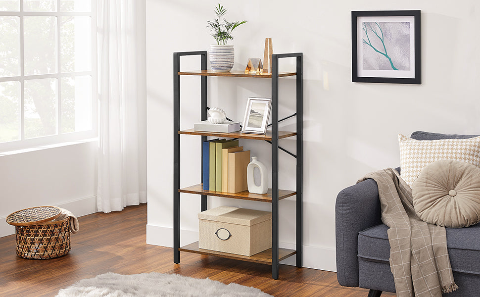 VASAGLE Biblioteca cu 4 etaje din lemn, cadru otel, stil industrial, 66x30x120cm, maro rustic - 2