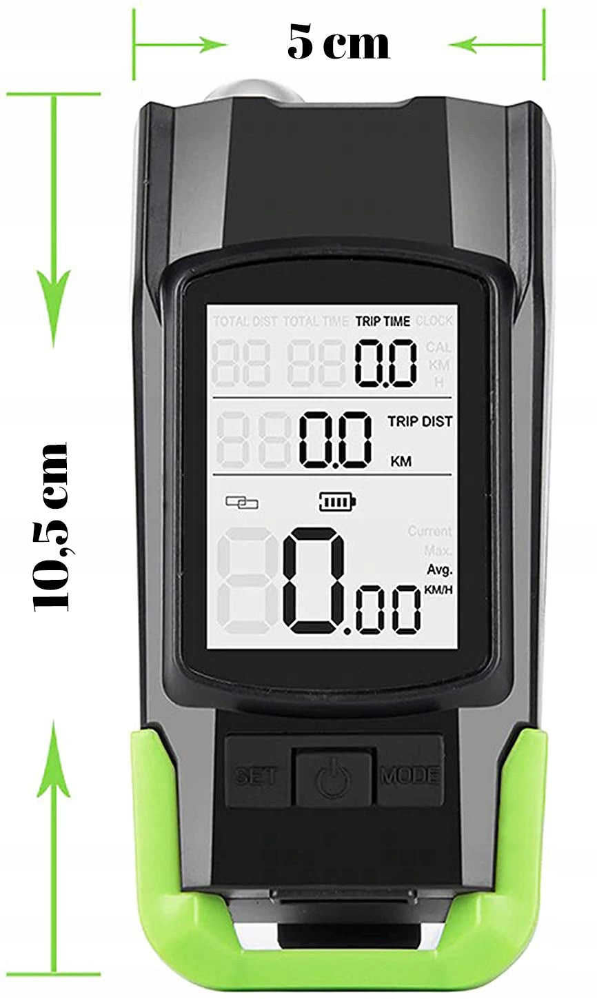 Far bicicleta 3 in 1, 2x LED 5 Wati, claxon, vitezometru, distanta, acumulator 4000mAh, USB, rezistent la apa