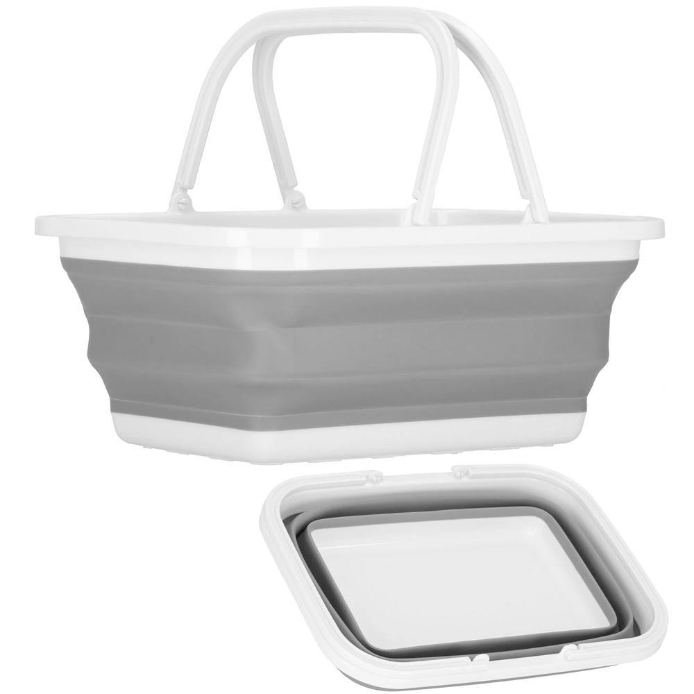 Lighean pliabil, dreptunghiular, cu toarta, din plastic si silicon, 38x29x17cm, 8.5litri, gri