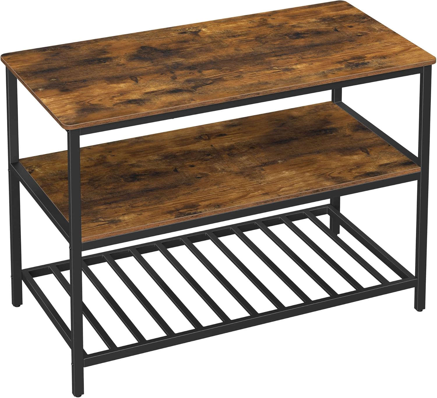 VASAGLE Raft de bucatarie tip insula, cadru de otel cu 3 nivele, stil industrial, 60x120x90cm, maro - 2