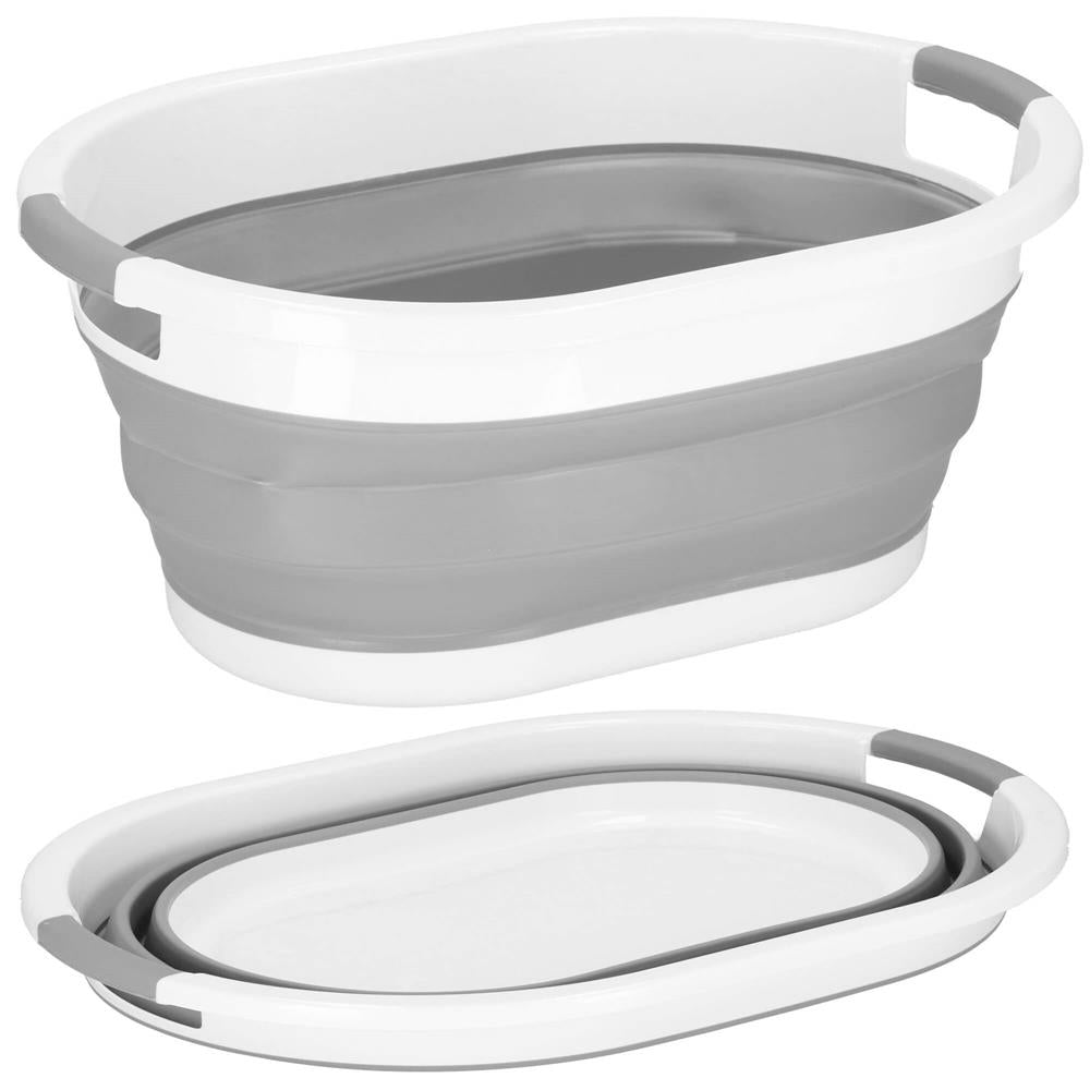 Cos de rufe pliabil tip lighean, cu manere, din plastic si silicon, 54x38x23cm, 24litri, gri