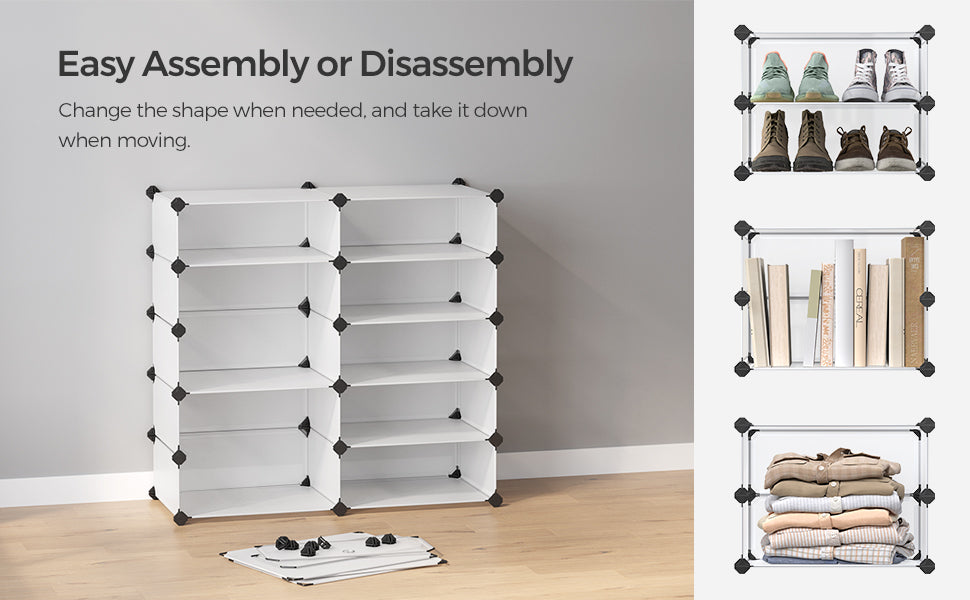 SONGMICS Dulap de depozitare pantofi modular, configurabil cu 10 compartimente, 43x31x173cm, alb