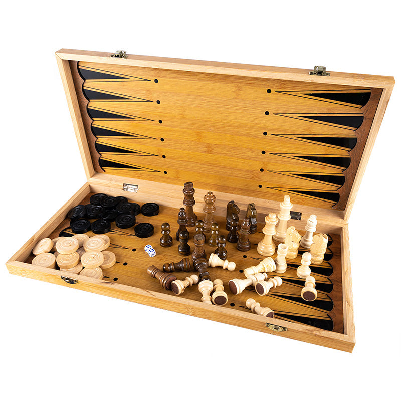 Joc sah si table din lemn, 48x48 cm, toate piesele incluse, maro