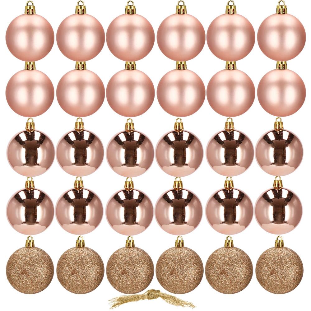 Set globuri de Craciun, 30 bucati, 3 modele, 3cm, roz auriu