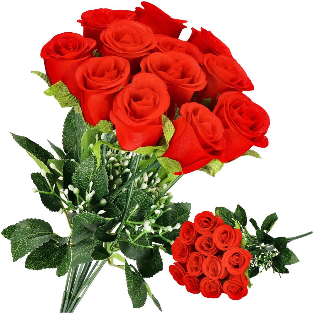 Buchet de flori artificiale din poliester, 12 fire trandafiri, 38cm, rosu