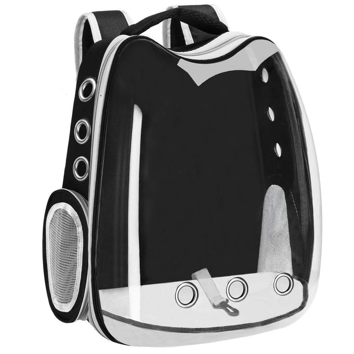Rucsac transport animale talie mica-medie, maxim 12 kg, hublou panoramic transparent, buzunare laterale, negru