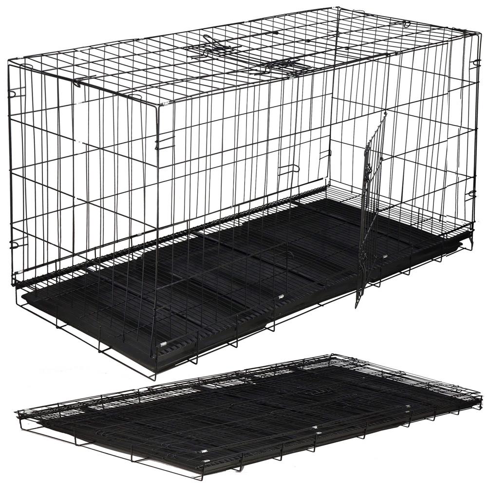 Cusca pentru animale, 2 usi, Pliabila din metal, XXL, Negru, 130x70x61 cm