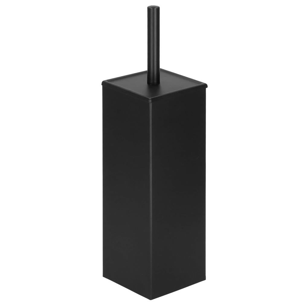 Perie WC cu rezervor detasabil si capac, din metal, 37 cm, negru