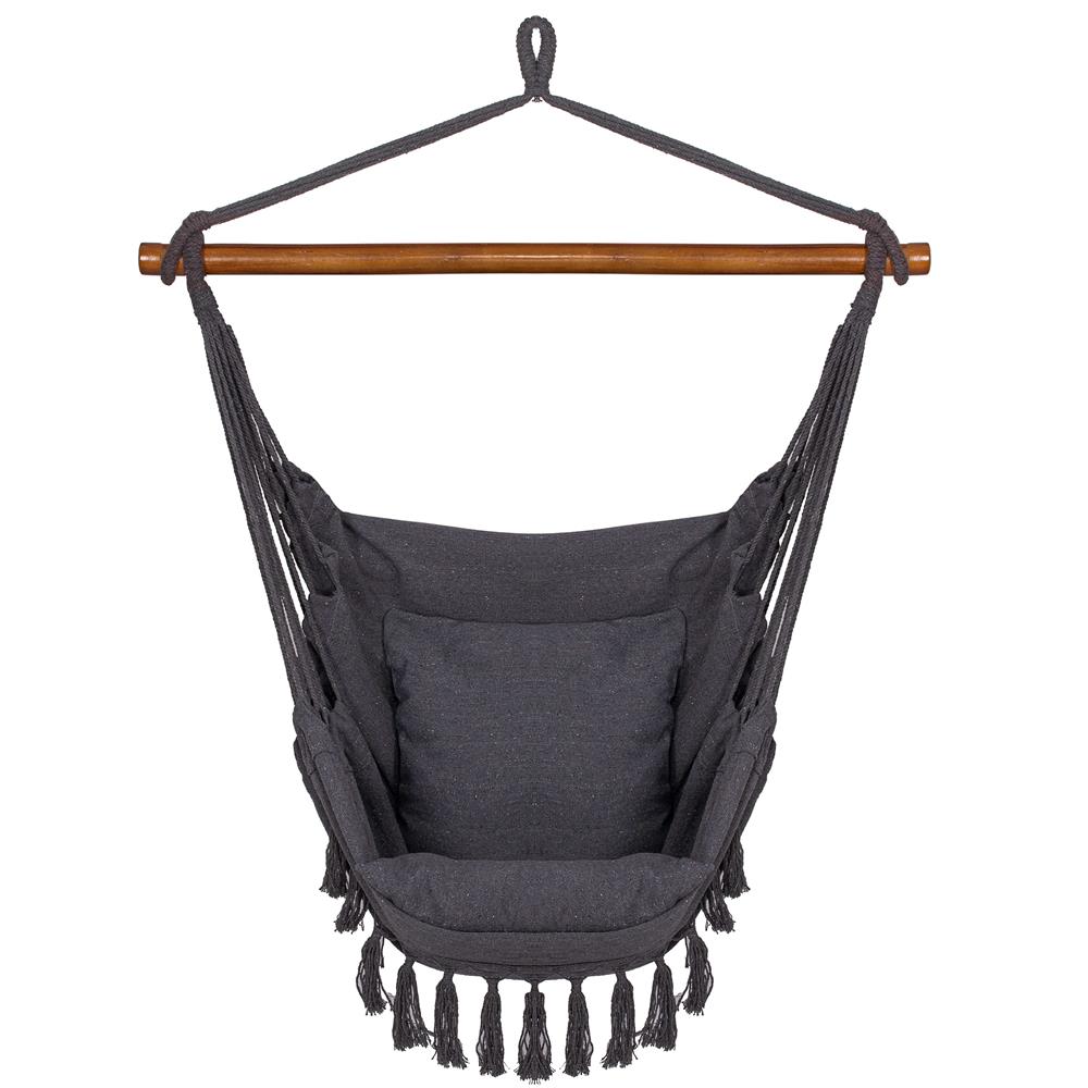Hamac tip leagan suspendat pentru casa sau gradina HM45, gri inchis cu perne, 130x100cm, 150kg