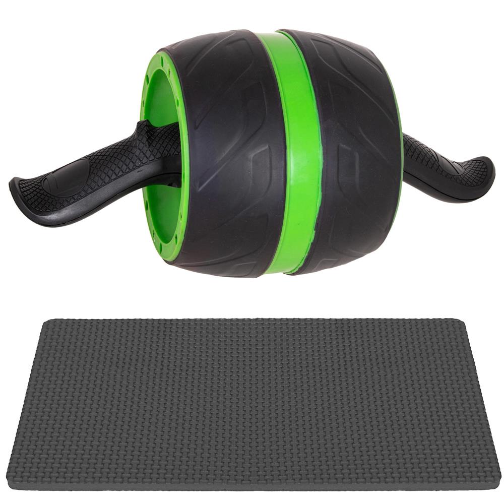 Aparat fitness tip roata pentru abdomene cu covor din spuma, negru verde