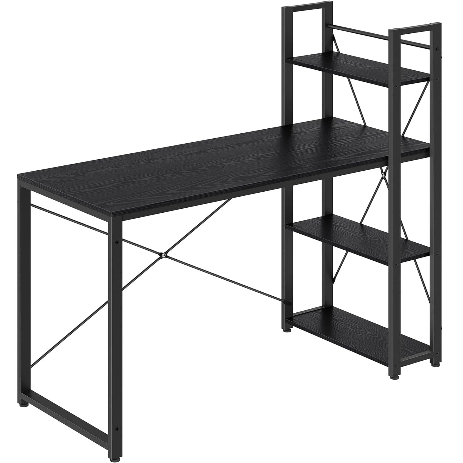 VASAGLE Birou cu raft lateral, montare stanga sau dreapta, industrial, 60x132x119 cm, negru