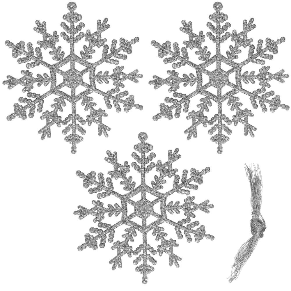 Decoratiune brad fulg de zapada, set 3 bucati, 12cm, argintiu