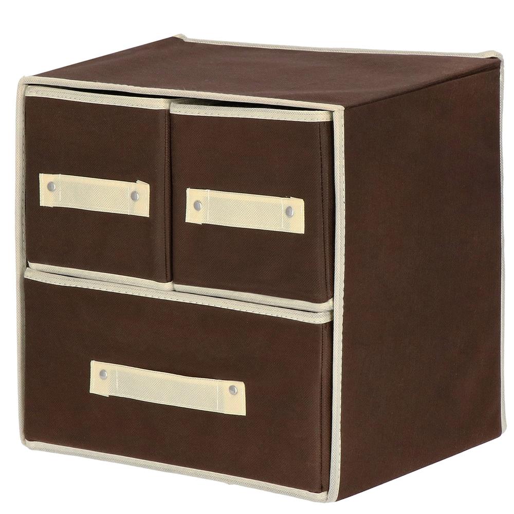 Organizator dulap tip lada cu 3 sertare, Sersimo, textil, maro si bej