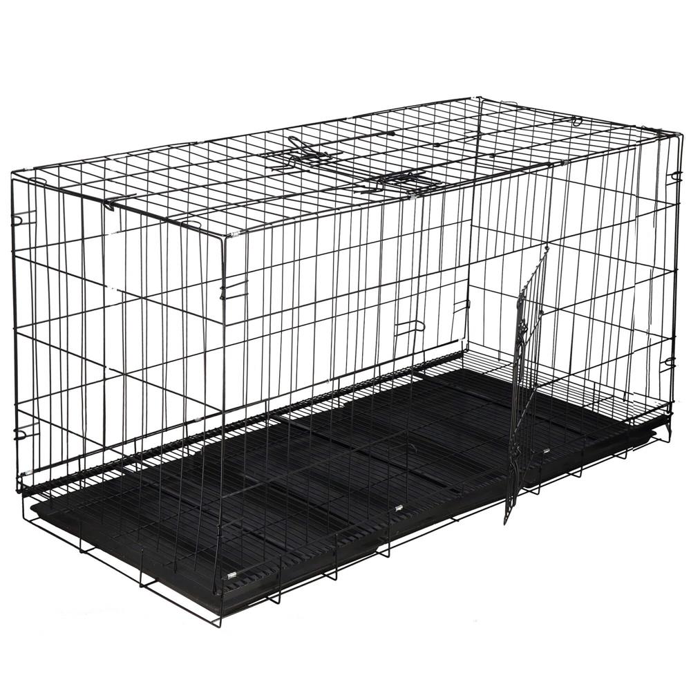 Cusca pentru animale, 2 usi, Pliabila din metal, XXL, Negru, 130x70x60 cm