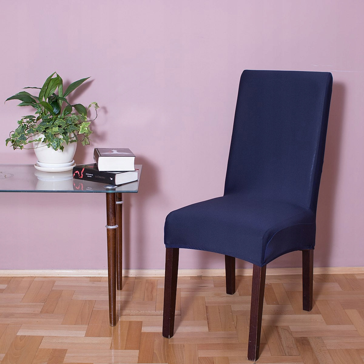 Husa universala pentru scaun, marime universala, poliester si spandex, 45 cm x 60 cm, bleumarin intens