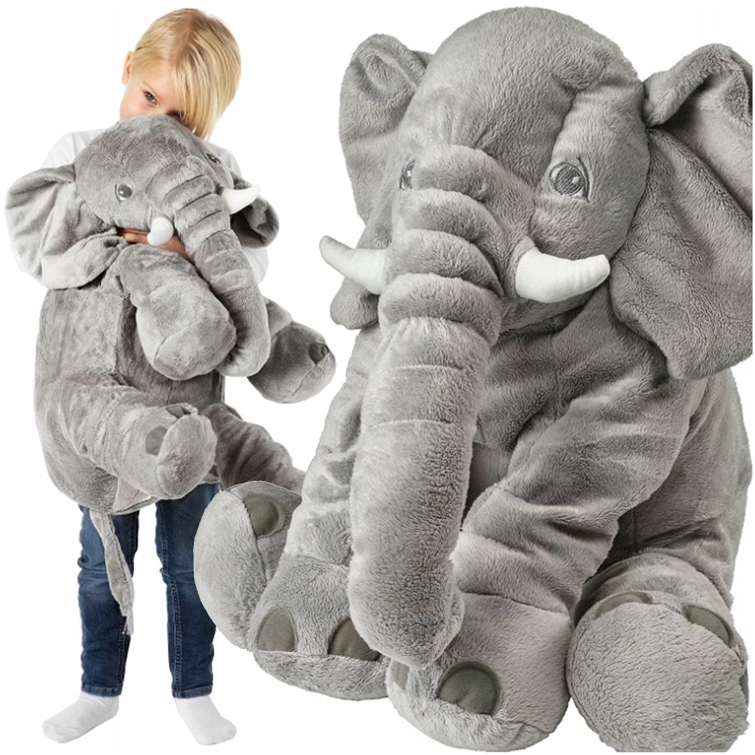 Jucarie plus elefant, tip perna, lavabila, umplutura hipoalergenica, pentru copii si adulti, 70 cm, gri