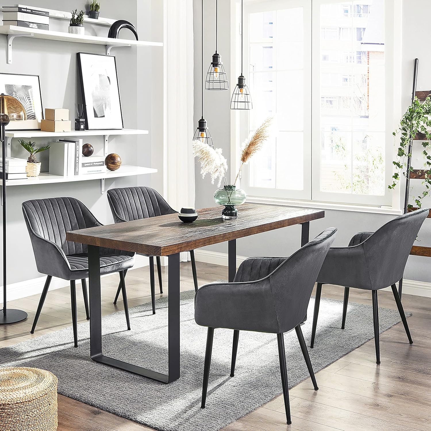SONGMICS Scaun living tapitat din catifea cu cotiere, sarcina 110 kg, 63x60x85 cm, gri - 7