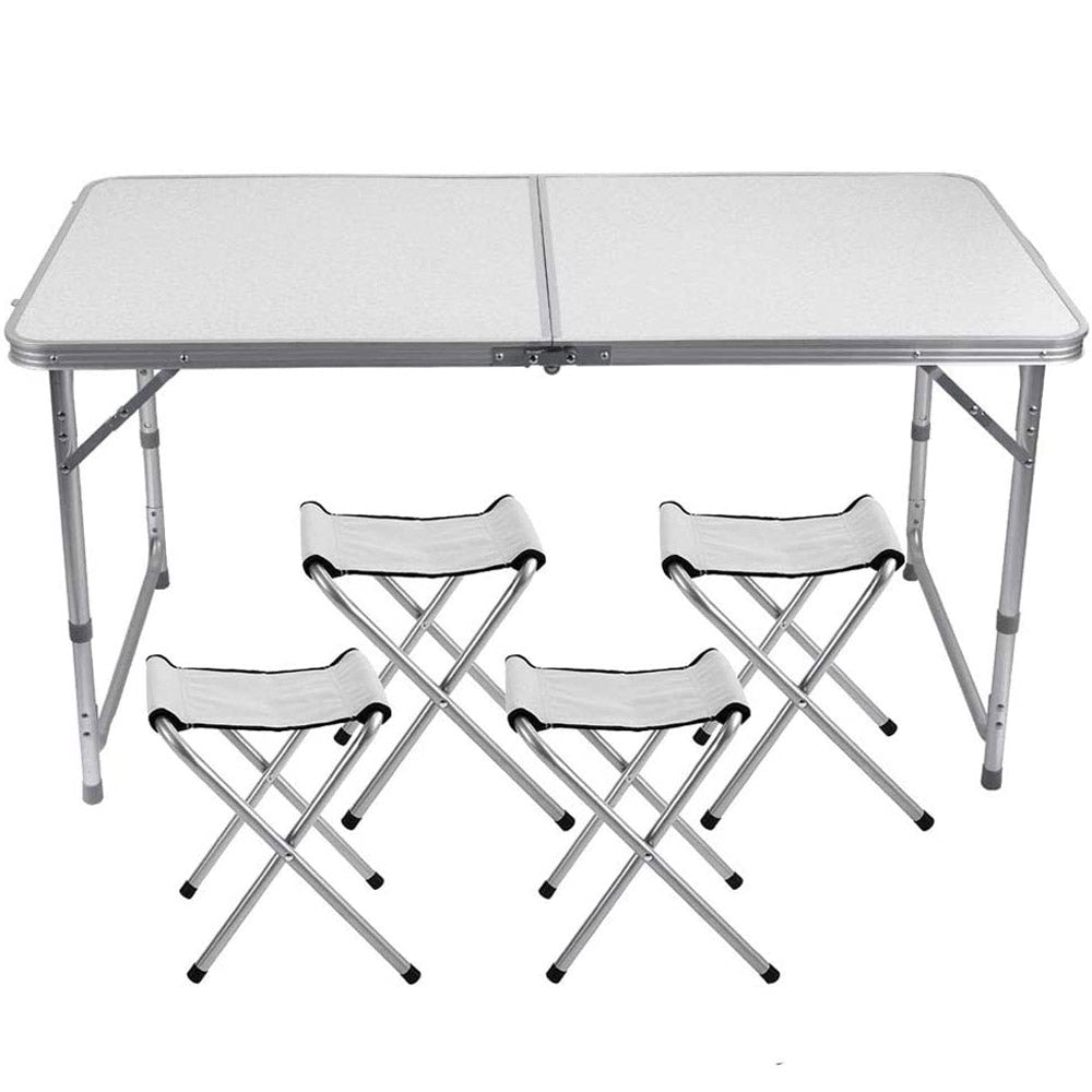 Set masa pliabila reglabila si 4 scaune, tip valiza, gri, 120x60cm