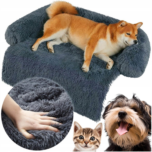 Pat pentru caini, cu margini groase ridicate, antiderapant, husa detasabila, marime M, 76x76x16cm, albastru - 2